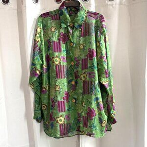 Brisas Womens Top Plus Size 3X Floral Patchwork Button Up Retro Fairy Boho 18473